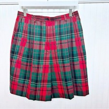 Pendleton Knockabout Vintage Red Green Tartan Plaid Pleated Shorts Women s 14