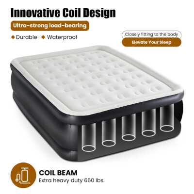 Air Mattress With Coil Beam Support, Plush Velvety Top Hold Up To 660 Pounds
