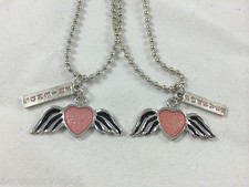 BEST FRIEND Pink Heart With Angel Wings Pendant 2 Necklaces Friendship BFF P1