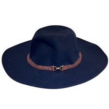 Fall Navy Wool Felt Wide Brim Hat W/Brown Band By Janie and Jack For Kids Sz 6-8