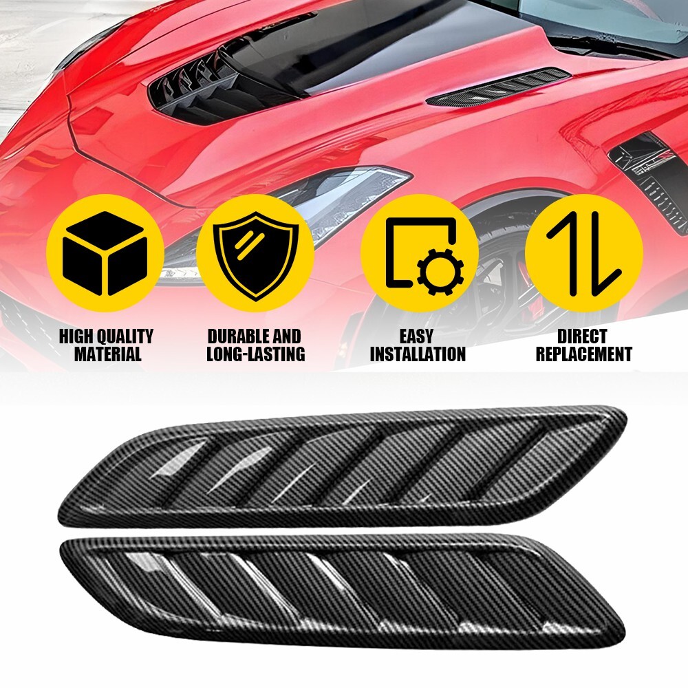 Sport Carbon Fiber Style Car Hood Side Air Flow Vent Hole Cover Scoop Trim