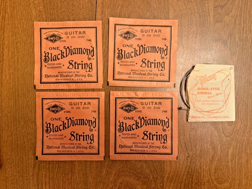 5 Vintage Packages of Metal (4) Black Diamond & (1) Gibson Guitar Strings