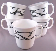 Corning Lyrics Black Coffee Cups or Mugs - Set of 5 - 3.5 in.