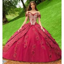 Luxury Appliques Beaded Red Quinceanera Dresses Lace Up Back Princess Ball Gowns