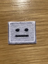 New Mood Face Emoji Rectangle Embroidered 1.5" x 1" Sew / Iron On Patch White