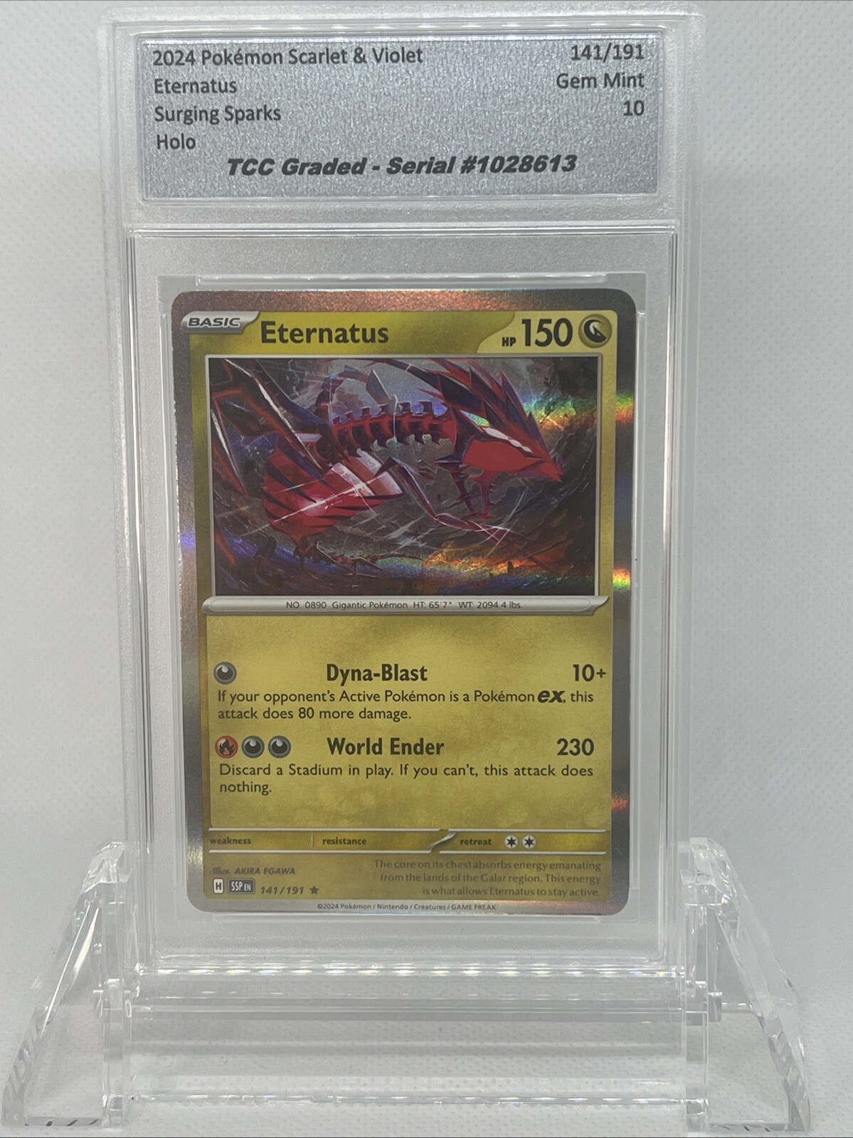 2024 Pokemon Surging Sparks Eternatus 141/191 Holo TCC Graded Gem Mint 10