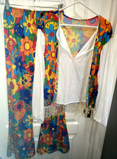 2 pc WOMEN HALLOWEEN HIPPIE FLOWER CHILD COSTUME VERY COLORFUL one size standard