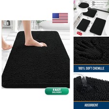 OLANLY Black 30x20 Chenille Bathroom Rug Extra Soft Absorbent