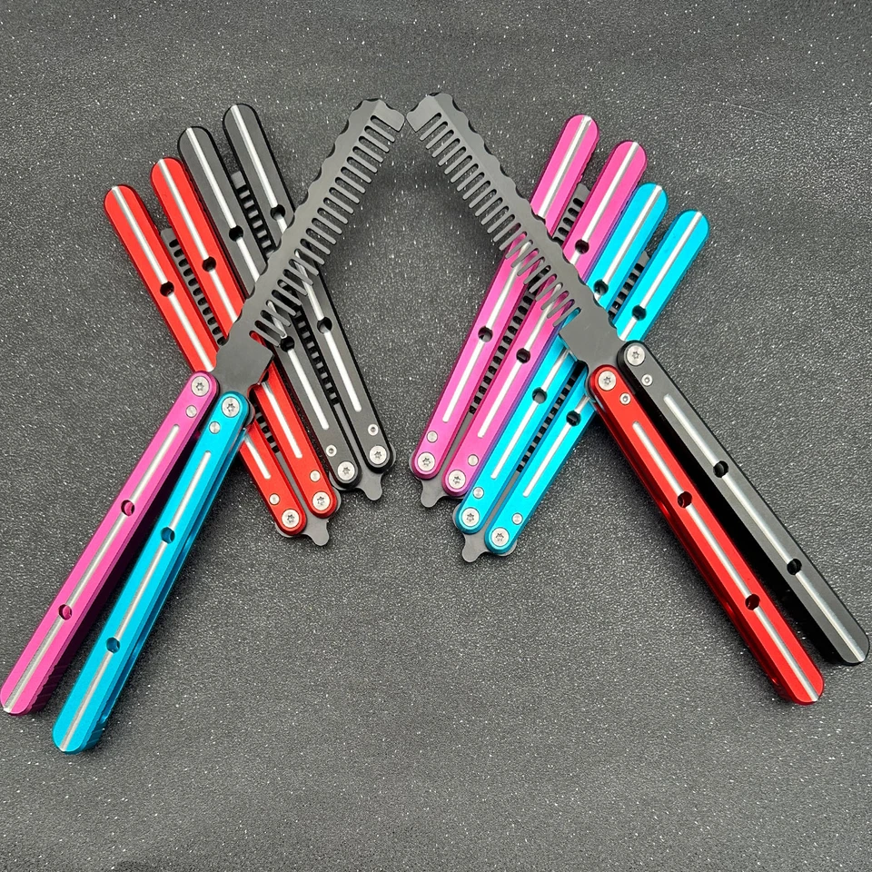 Cuchillo Mariposa Balisong Entrenador, Mango de Aluminio, Recubierto de Teflón, Entrenador de Metal Foto 3 de 4