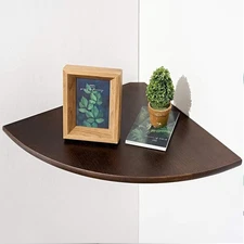 Corner Shelf,14inch Walnut Solid Wood Floating Corner Shelves Wall Mount Round 