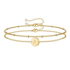 MONOZO Easter Basket Stuffers Gold Initial Bracelets for Women 6 inch, Green