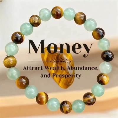 Money Good Luck Bracelet Green Aventurine Tiger Eye Stone Healing and