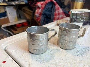 2 Antique Aluminum Measuring Cups