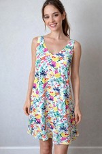 LOFT Multicolor Fruit Floral Sleeveless Sundress Cross Back V-Neck Knee Length