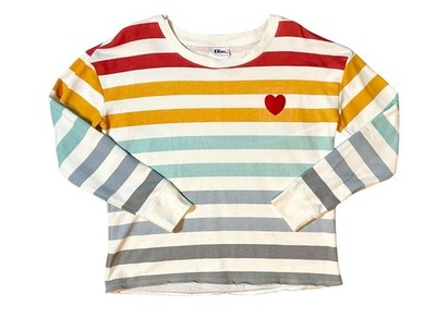 Doe Rainbow Stripe Red Heart Patch Crewneck Sweatshirt Women s Size Medium