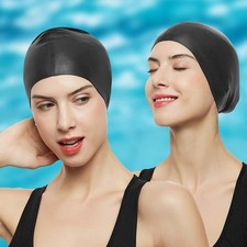 Silicone Swim Cap for Women Swimming Pool Hat with Ear Coverage
