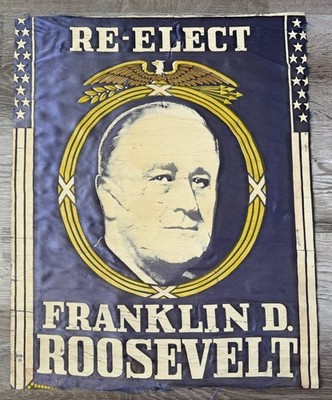 Vtg FRANKLIN D ROOSEVELT RE-ELECTION BANNER FLAG 1940 s Silkscreen