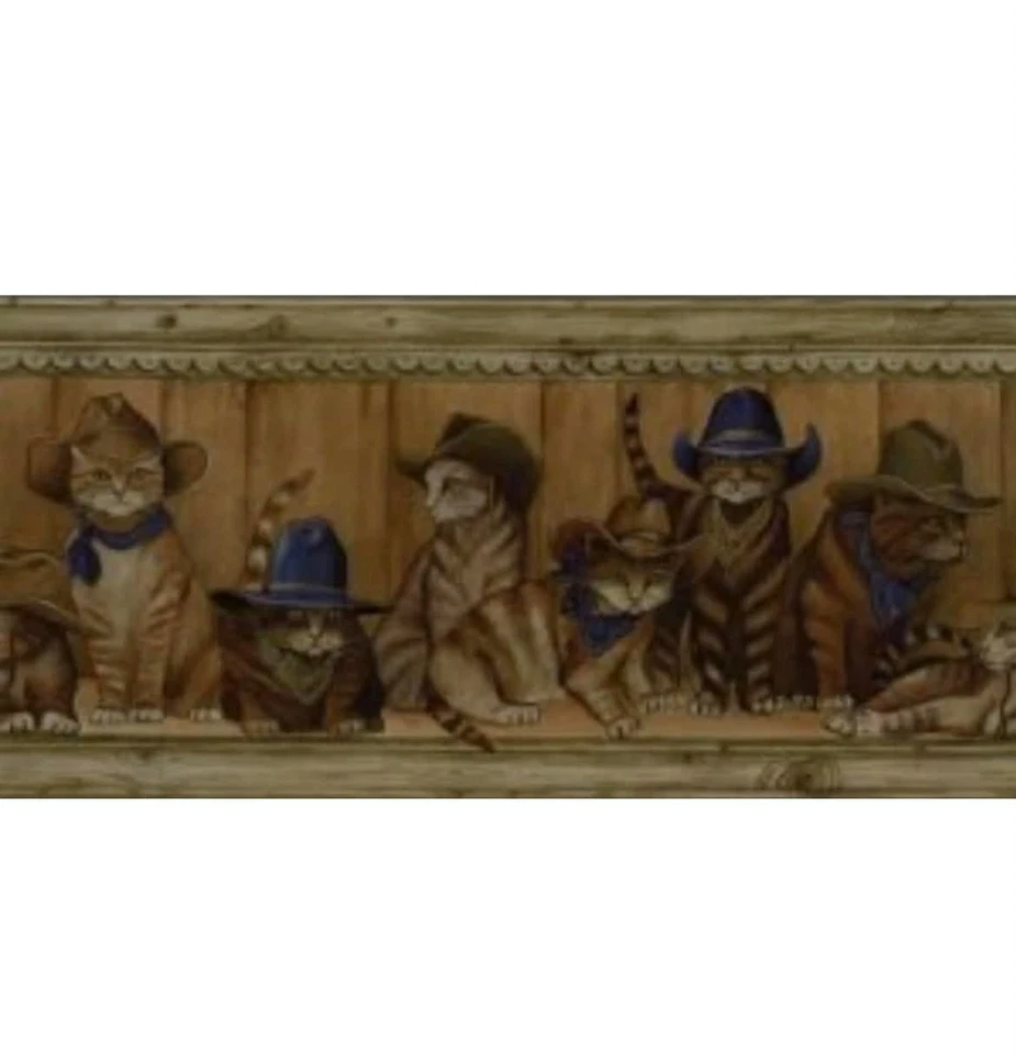 2 rollos de papel tapiz RAYMOND WAITES Village preparado borde gatos vaqueros rústico Foto 2 de 4