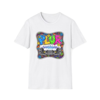 PLUR Raver Tees DJ Mixer Speakers Turntable EDM Dance Music Rave Party T-Shirt
