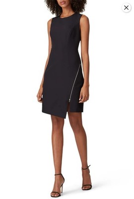Milly Sleeveless Gold Zipper Detail Black Sheath Dress Sz 2 Minimalist Cocktail
