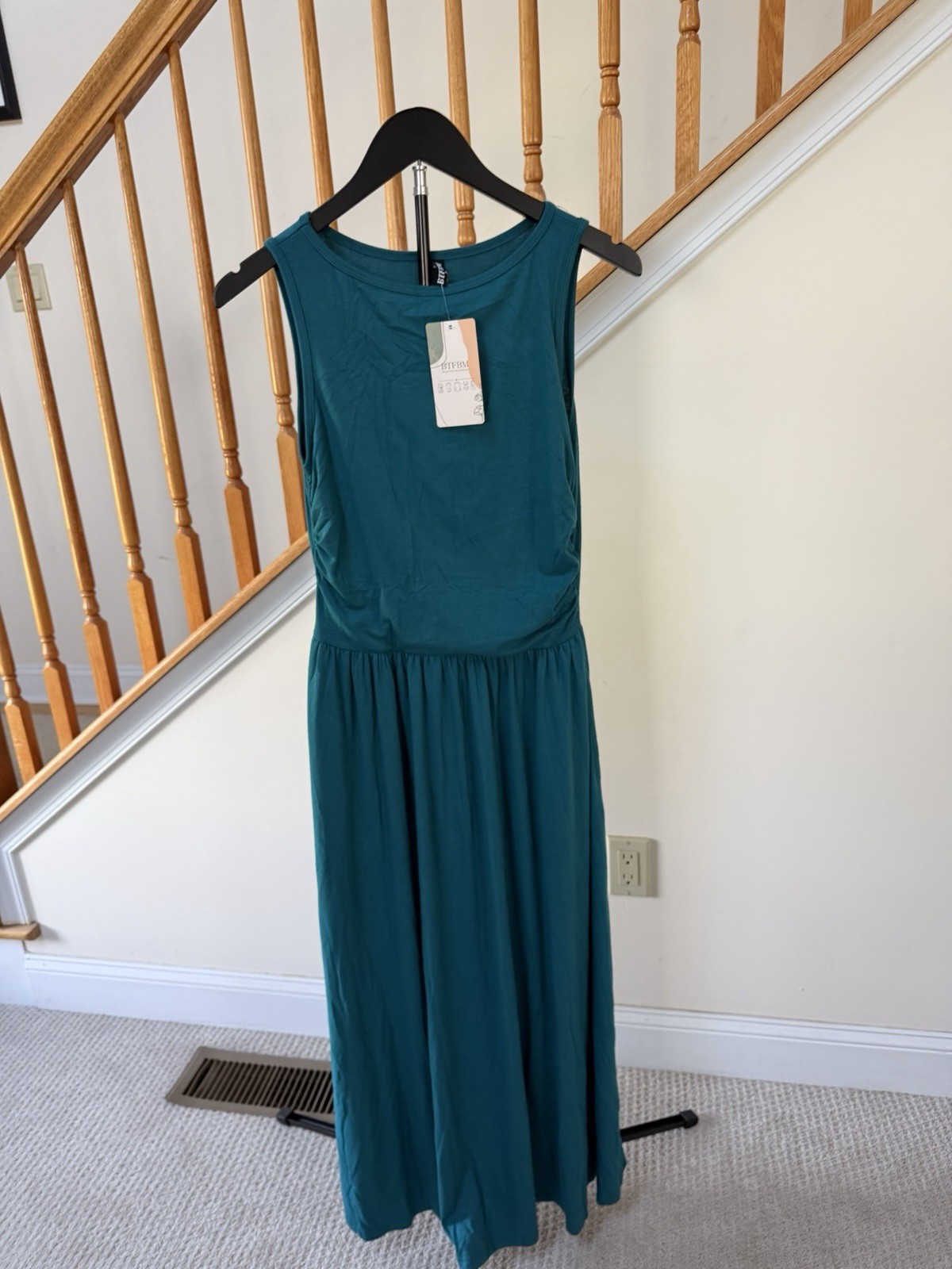 BTFBM Teal Cotton Jersey Maxi Dress Sleeveless Scoop Neck Pullover S