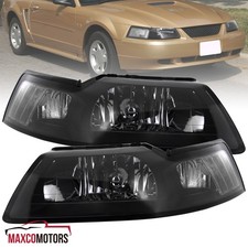 Black Headlights Fits 1999-2004 Ford Mustang V6 Gt Svt Cobra Leftright 99-04
