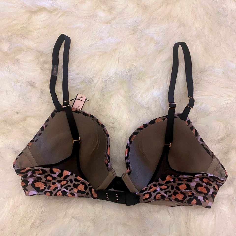 Sutiã Victoria's Secret Bombshell Mergulho Push Up Estampa de Leopardo 34C Novo com etiquetas Sexy - Imagem 4 de 4
