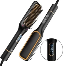Hair Straightener Brush, Ionic Hair Straightening Brush with LED Display Screen,
