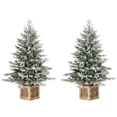 2PCS 4 ' Artificial Xmas Tree Flocked Christmas Tree w/ 231 PE PVC Branch Tips