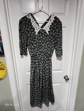 Vintage 80s Jessica McClintock Gunne Sax Lace Trim Collared Dress Floral