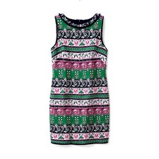 Talbots Women 12 Green Pink Navy Geometric Print Sleeveless Lined Shift Dress