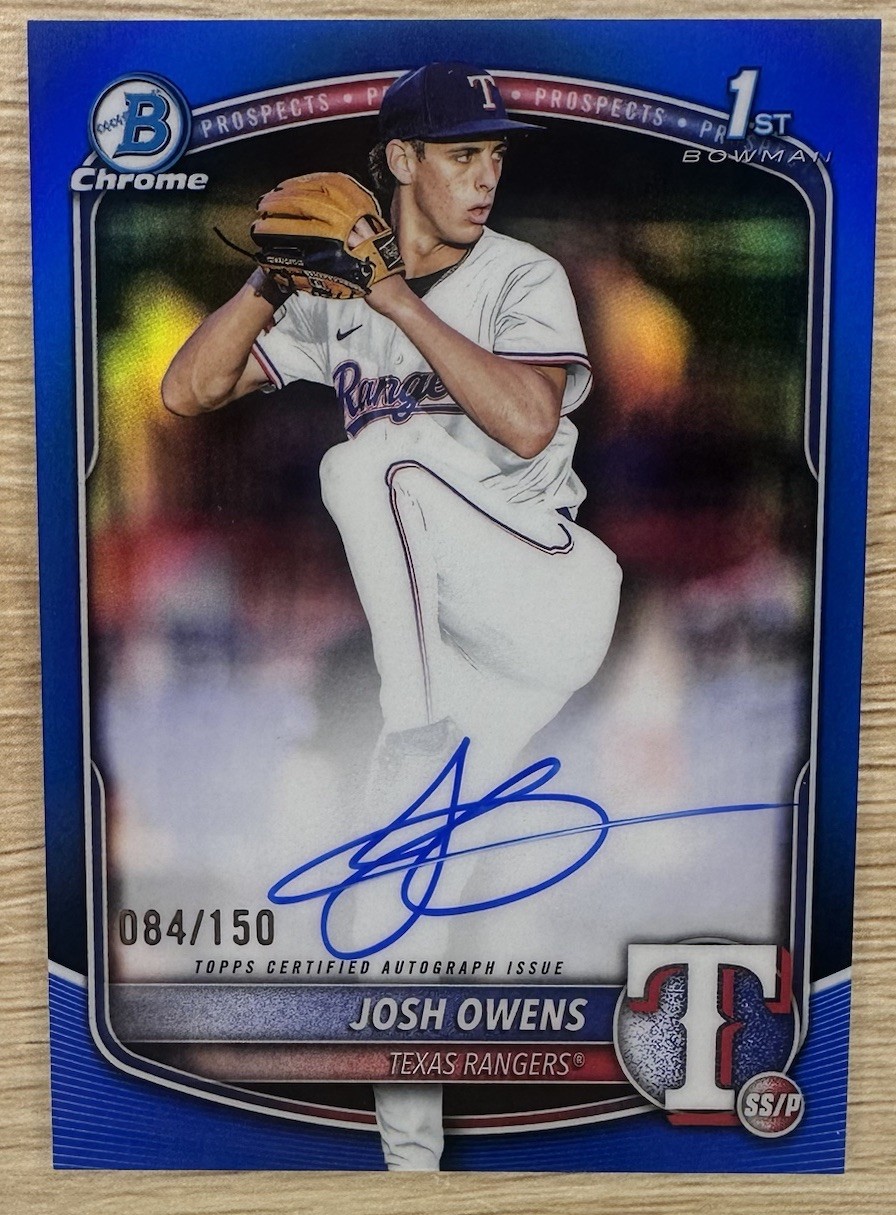 2025 Bowman Draft Josh Owens 1st True Blue Refractor Auto /150 Chrome Prospect