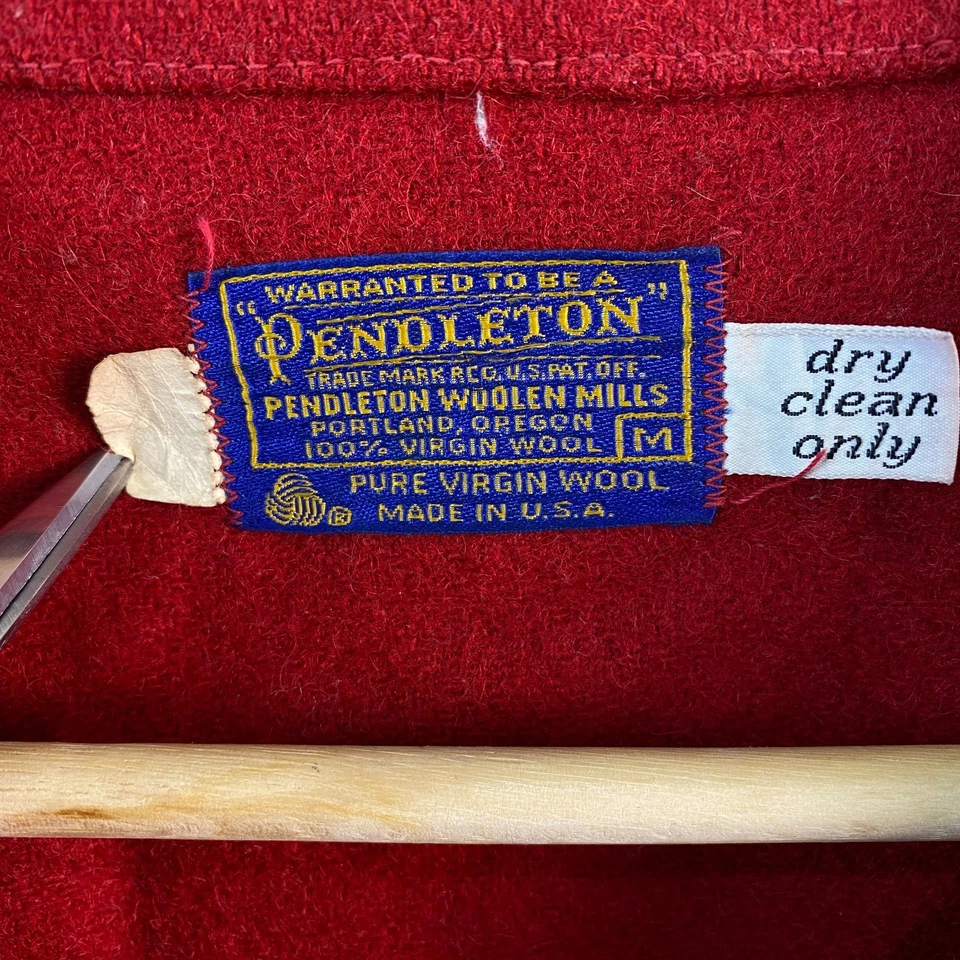 Vintage Pendleton Mens Medium Wool Chore Jacket Red Pockets USA 60s 70s - Image 2 of 4