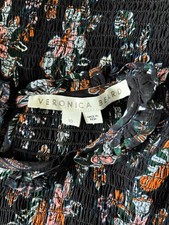 NEW VERONICA BEARD FLORAL smocked blouse Size 10 large black