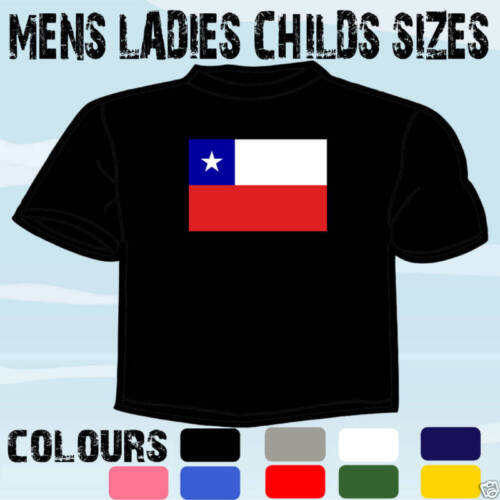 CHILE FLAG EMBLEM T-SHIRT ALL SIZES & COLOURS - Picture 1 of 12