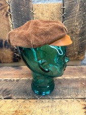 Vintage 50s Henschel Generation Brown Suede Leather Flat Cap Hat Made in USA