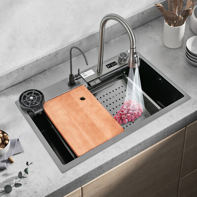 Digital Display Waterfall Sink Kitchen Spüle mit Pull-Out Wasserhahn