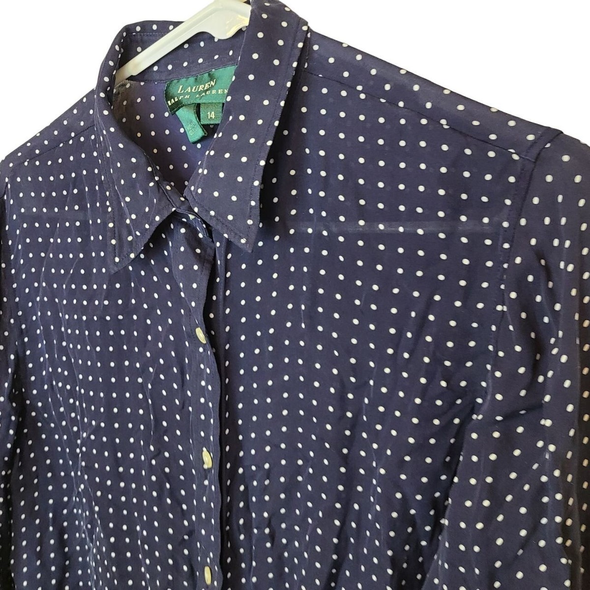 Lauren Ralph Lauren Womens 14 Blue Polka Dots Long Sleeves