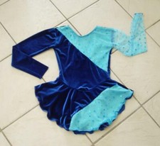 NEW Girls BLUE VELVET Turquoise POLKADOT Competition FIGURE ICE SKATING Dress 12