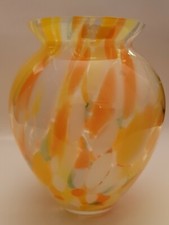 Splendido vaso Alicja Poland arancione, giallo, bianco e verde macchie 