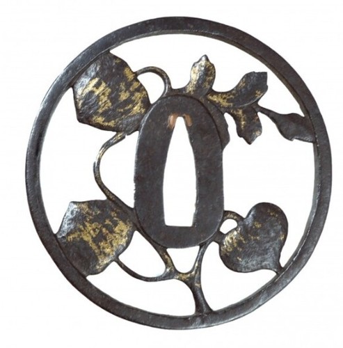 Tsuba guard openwork Hozuki Japan lantern plant samurai sword fitting katana Edo