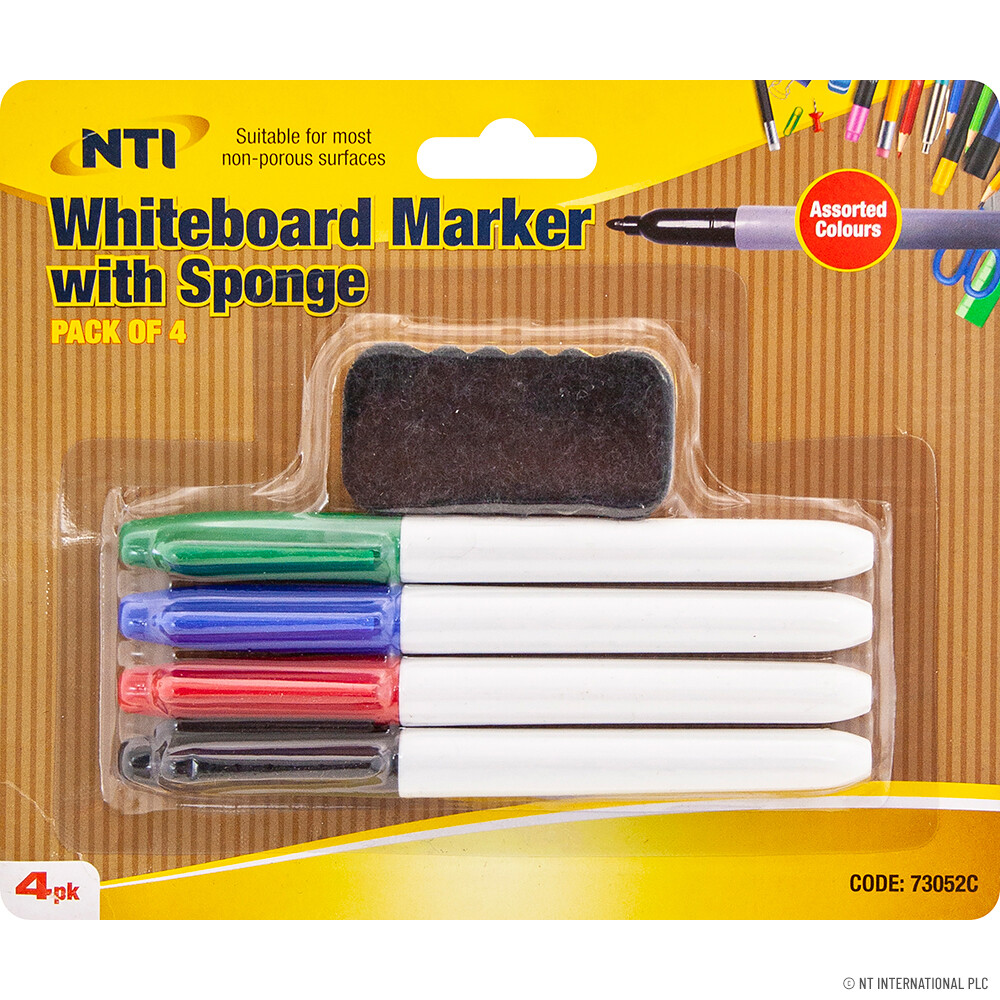 Dry Wipe White Board 4 Coloured Marker Pens Set With Sponge Eraser eBay