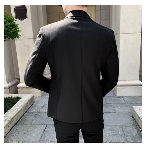 Men's Casual Jacket Black Dress Suit Blazer Slim-Fit Casual with Belt Suit Coat - Picture 6 of 9