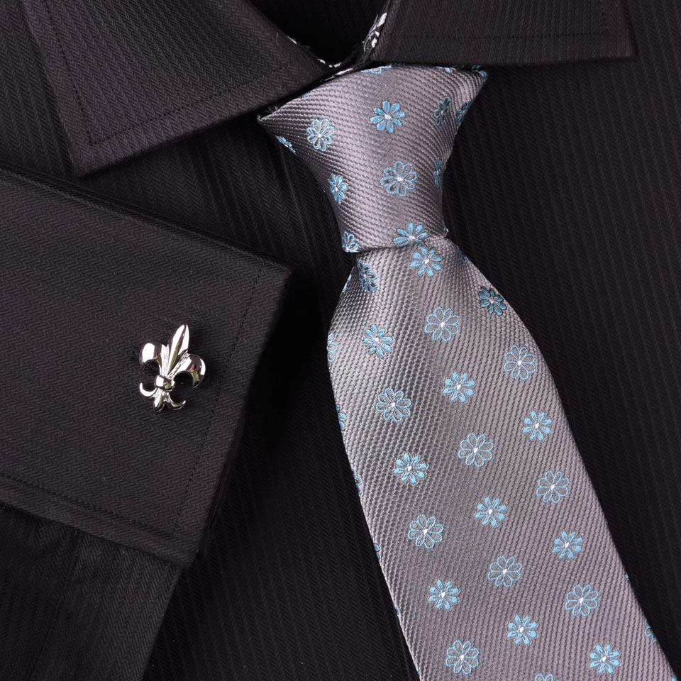 Corbata azul clavel floral de 3 pulgadas para hombre accesorio de negocios trajes a juego camisas Foto 3 de 4