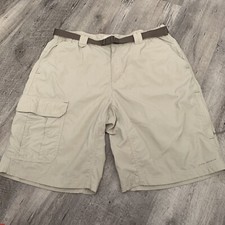 COLUMBIA FIELD GEAR Shorts Mens Size Large Belted Nylon Beige Lightweight Cargo