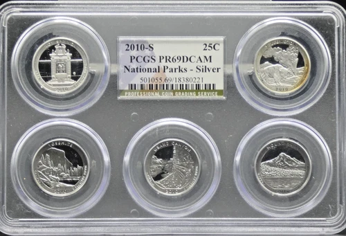 2010 S National Parks Silver Quarters Set 5 Coin Multi Coin Holder PCGS PR69DCAM