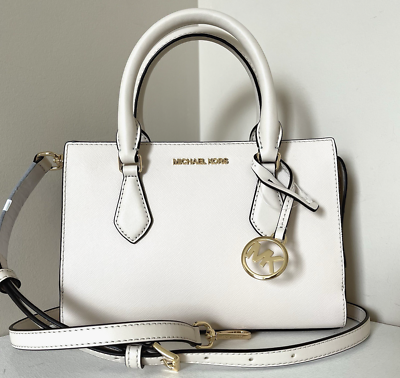New Michael Kors Sheila Small Satchel Vegan Leather Light Cream