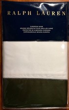 Ralph Lauren ONE EUROPEAN SHAM / LANGDON SATEEN / TWEED GREEN WHITE NWT