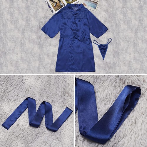 Women's Kimono Robe Sexy Bathrobes Lingerie Nightgown Babydoll (Blue,Size:S) - Picture 4 of 6
