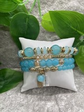 4 PC Handmade Boho Beaded Stackable 6.5  Plus Stretch Bracelet Set New A2411